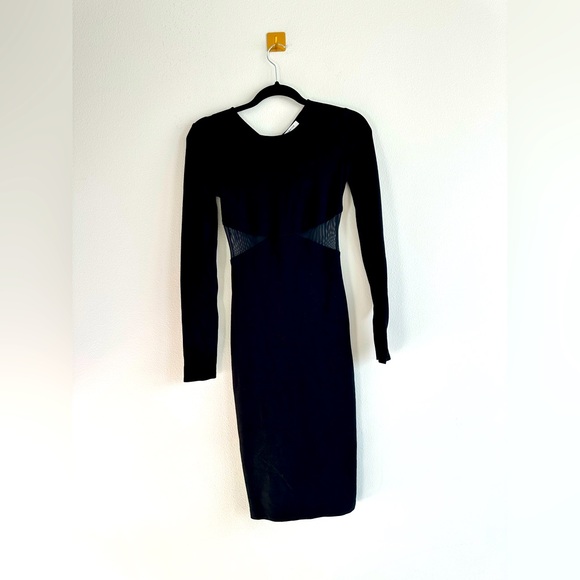 Babaton Dresses & Skirts - Aritzia Babaton Black Long Sleeve Bandage Midi Dress Sheer Sides Size XXS